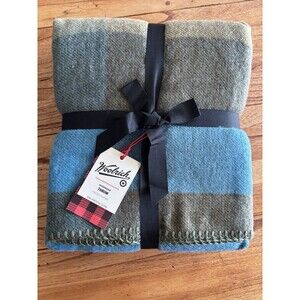 Woolrich Oversized Throw  Blanket 50”x70” Green &Blue Plaid Machine Washable